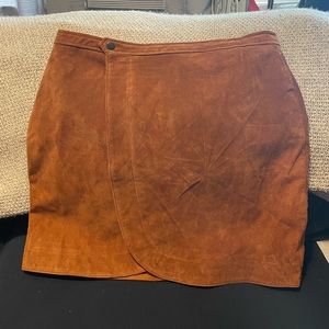 Brown leather wrap skirt
